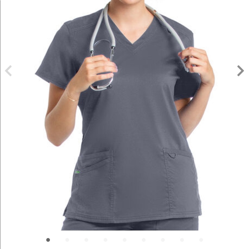 LANDAU PRO FLEX WOMENS MODERN V NECK TUNIC SCRUB TOP- sz small. LN4160 STEEL NWT